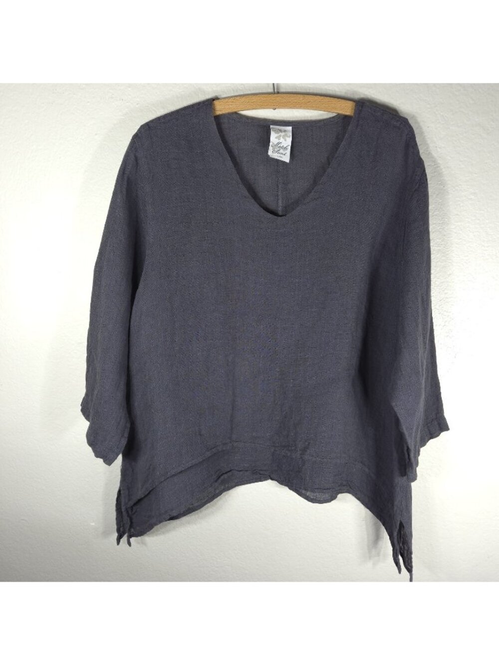 Match Point 100% Linen Tunic Top M Gray  Assimetrical Lagenlook USA Oversized